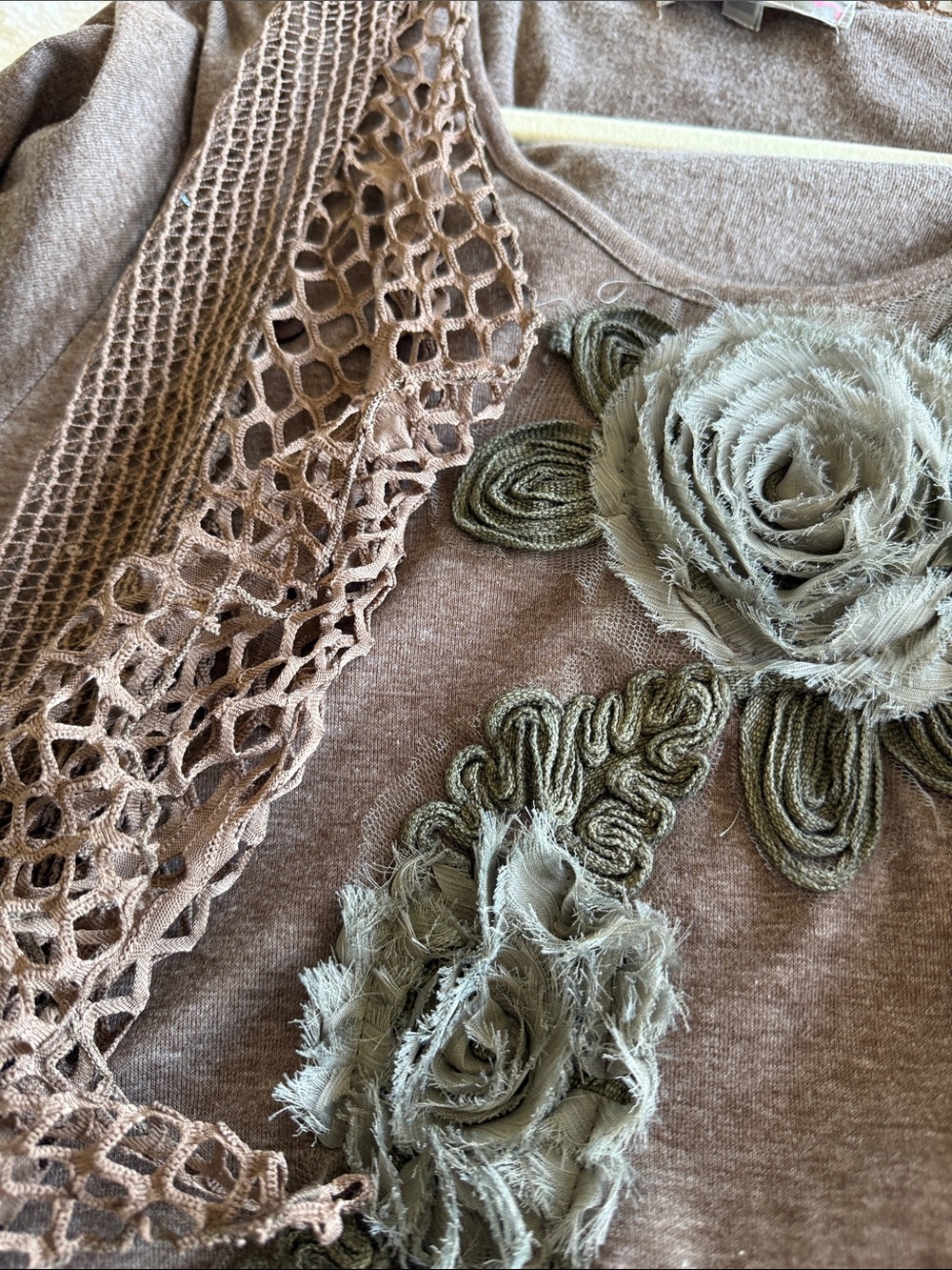 Pretty Angel Brown Crochet-Trim Tunic Top - Picture 2 of 5